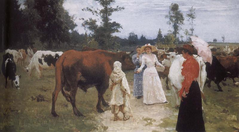 Ilia Efimovich Repin Girls and cows Spain oil painting art